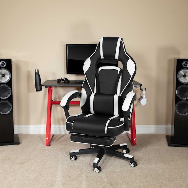 Flash Furniture Red Gaming Desk-Cup Holder/Reclining Chair Set BLN-X40RSG1030-WH-GG - main